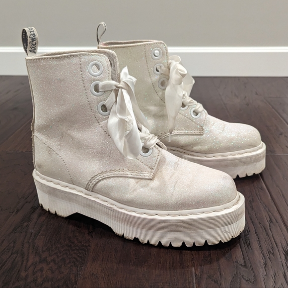 DOC MARTENS Molly Glitter platform lace-up combat boots size 11 - Picture 5 of 14